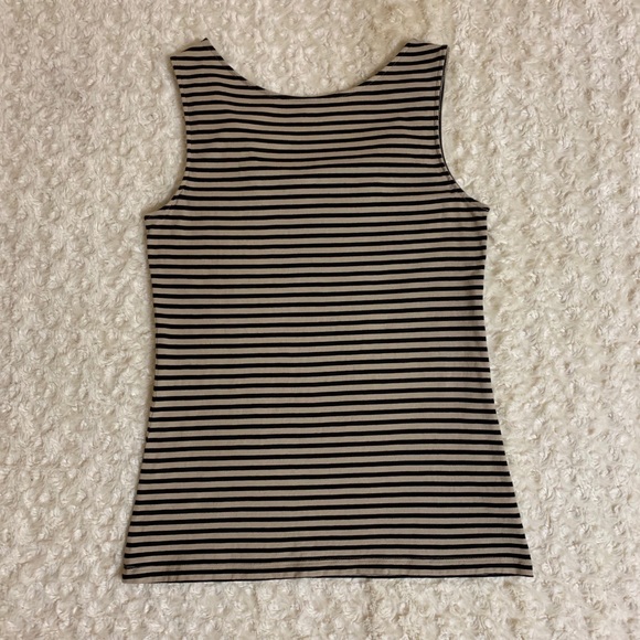 🌸3/$20 - LOFT black & tan striped tank top w/ pretty collar detail - Picture 2 of 4